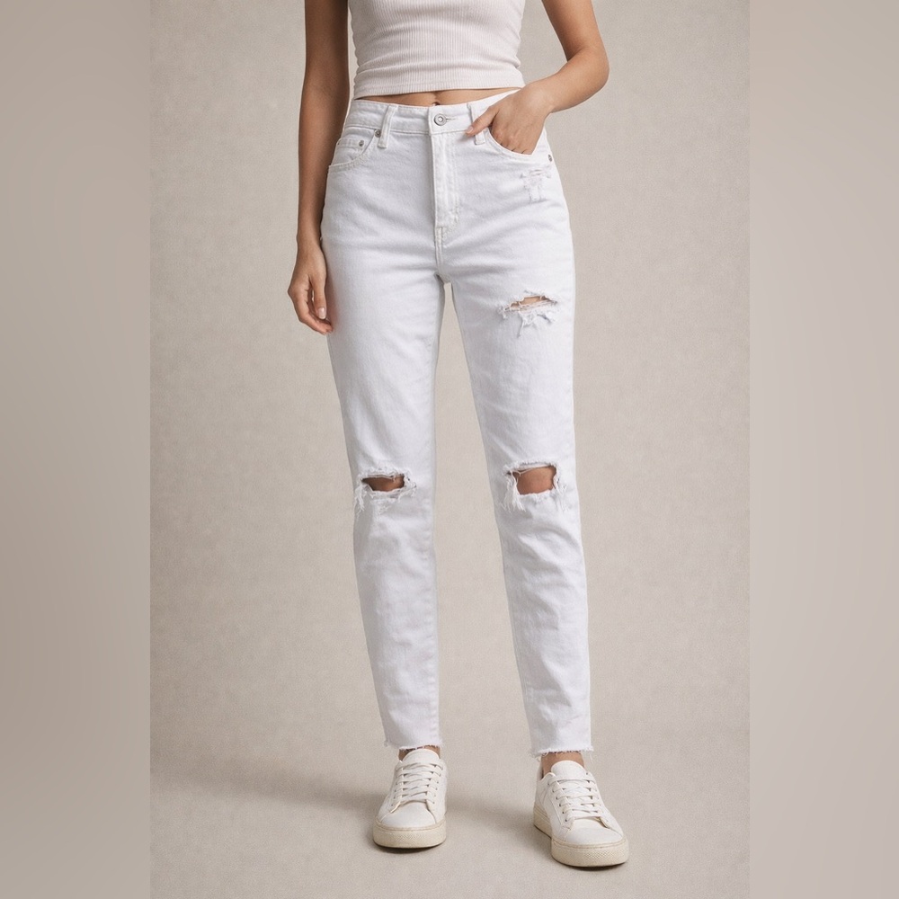 Eunina White Distressed Straight Leg Jeans